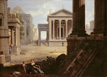 Plaza en una ciudad antigua, finales de 1630